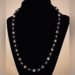 Necklace  Vintage Black, Silver& Clear Beaded